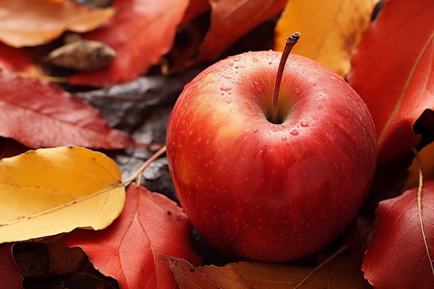 A closeup of a red apple with a yellow butterfly perched on it