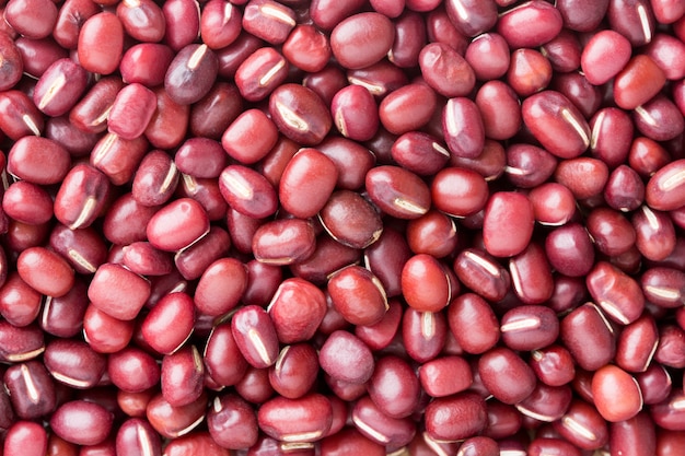 Photo closeup red bean on background. top view