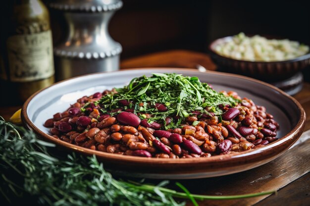 Photo closeup of red beans and farro generative by ai