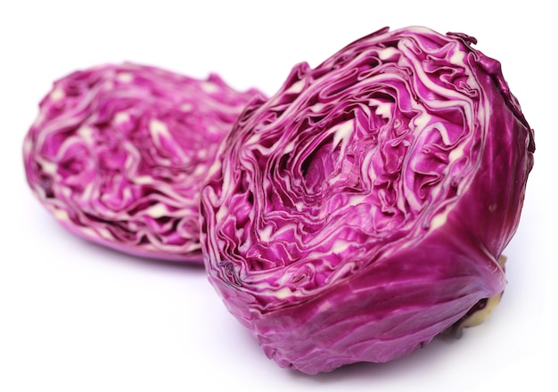 Closeup of red cabbage over white background