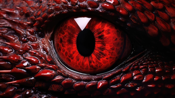 Photo closeup red dragon scales
