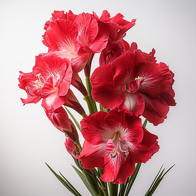 CloseUp Red Gladiolus Detail on White Background