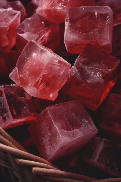 Photo closeup of red ice cubes
