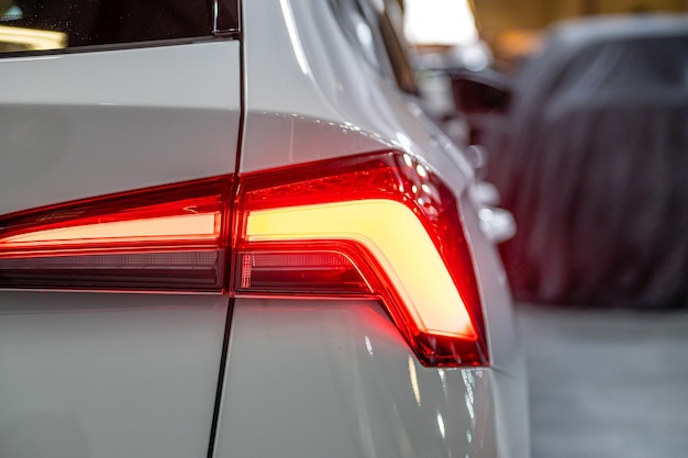 Closeup of a red led taillight on a modern car detail on the rear light of a car