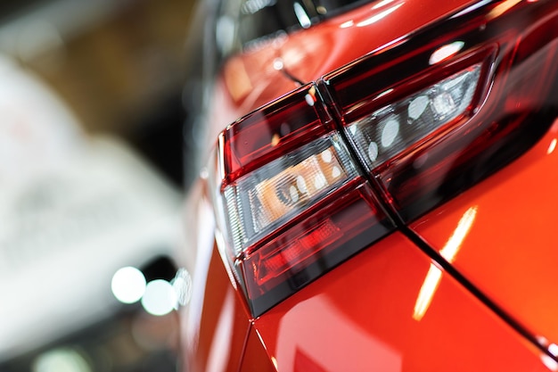 Closeup of a red led taillight on a modern car detail on the rear light of a car