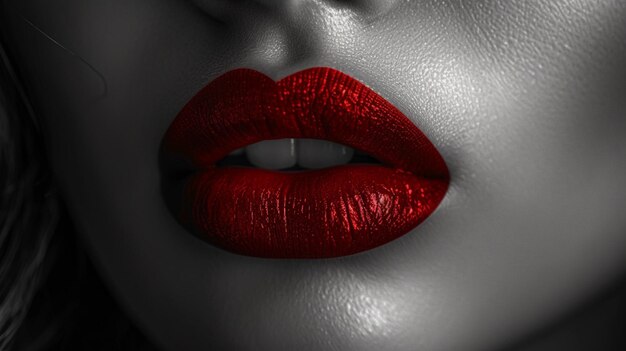 Photo closeup red lips perfect makeup for professional cosmetics advertisement