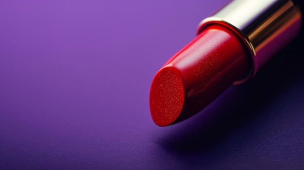 Closeup red lipstick on a purple background in beauty industry photography style