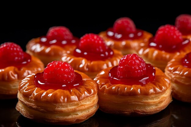 Closeup of red pastry tarts on a black background