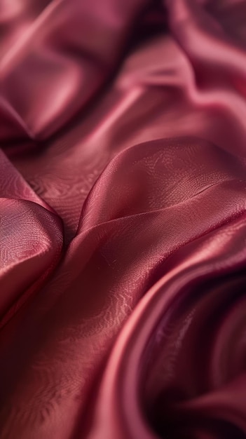 Closeup of red silk fabric with a smooth glossy surface