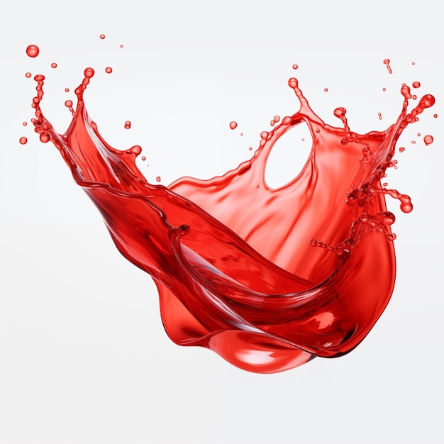 closeup red water splash isolated on white background