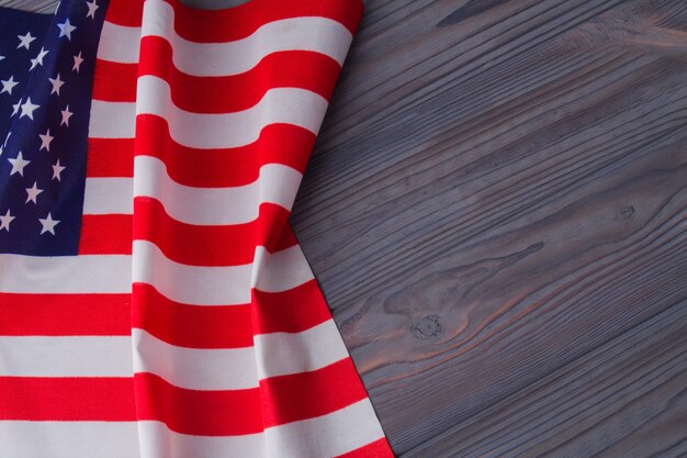 Closeup red and white striped of the us flag and copy space