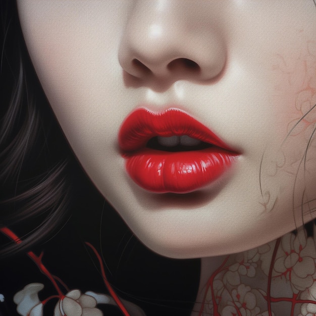 Closeup of red woman lips