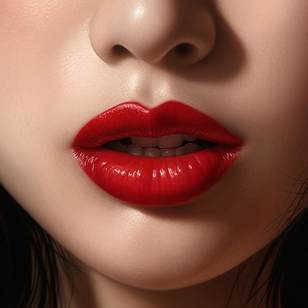 Closeup of red woman lips