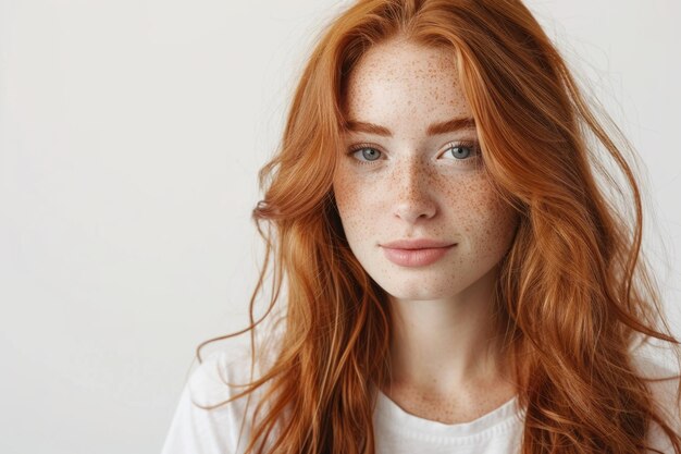 Photo closeup of redhead woman planning her day isolated on white