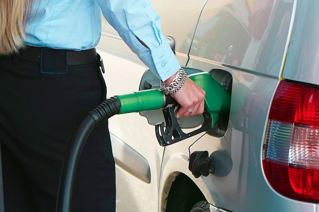 Closeup refuel gasoline in gasstation