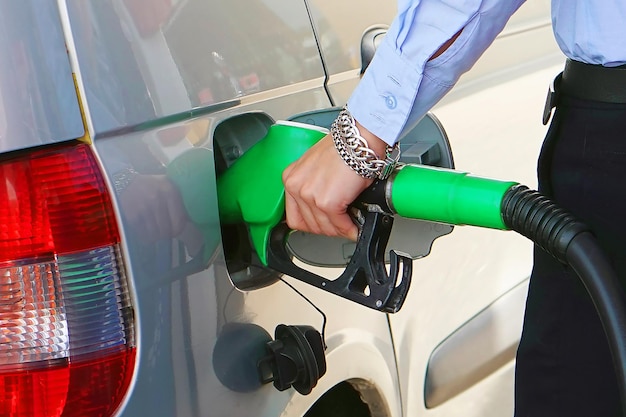 Closeup refuel gasoline in gasstation