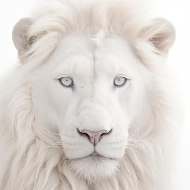 Photo a closeup of the regal face of an albino lion against a clean white background