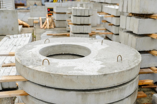 Closeup of a reinforced concrete slab of a manhole cover