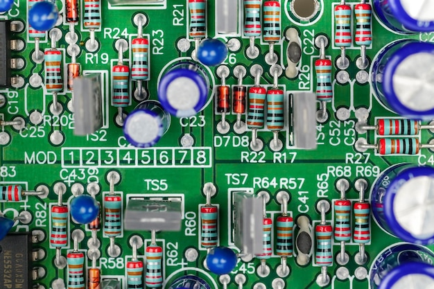 CloseUp Resistors and electronics on board electrical circuits