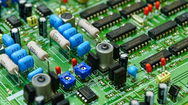 CloseUp Resistors and electronics on board electrical circuits