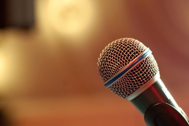 Closeup of retro microphone at concert