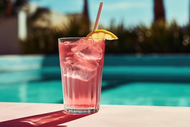 A closeup of a revitalizing drink by the poolside