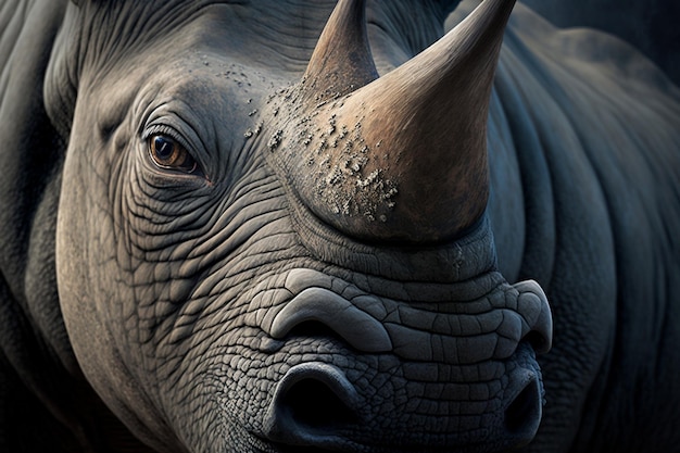 A CloseUp of a Rhinoceros in Detail Generative AI