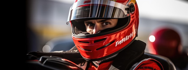 Photo a closeup of a rider wearing a safety helmet