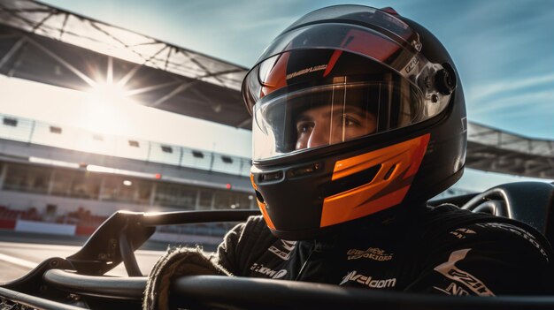 Photo a closeup of a rider wearing a safety helmet