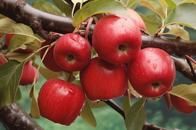 Closeup of ripe apples on a tree branch