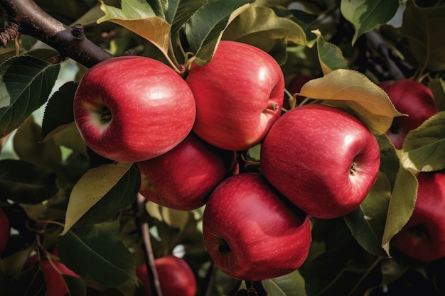 Closeup of ripe apples on tree branches