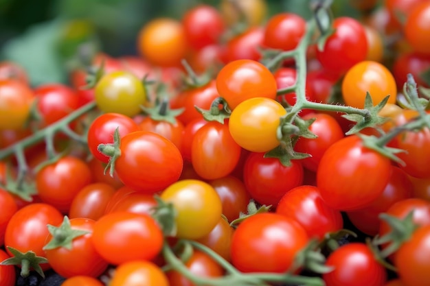 Closeup of ripe cherry tomatoes created with generative ai