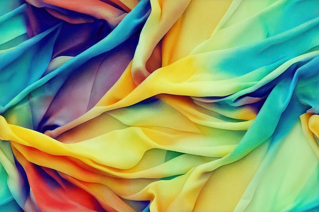 Closeup of rippled colorful silk fabric texture background Textile seamless drapery pattern