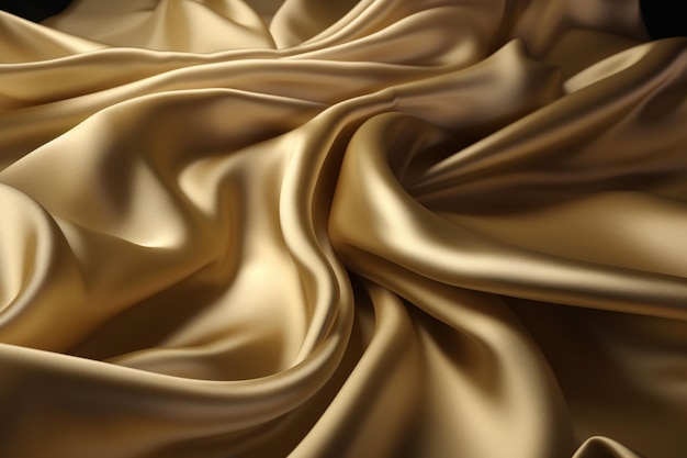 Closeup of rippled golden silk fabric 3d render