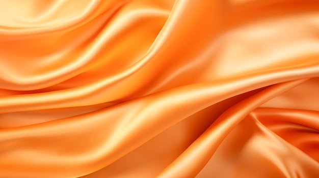 Photo closeup of rippled orange satin fabric as background texture