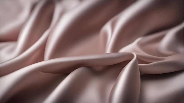 Closeup of rippled pink satin fabric as background texture