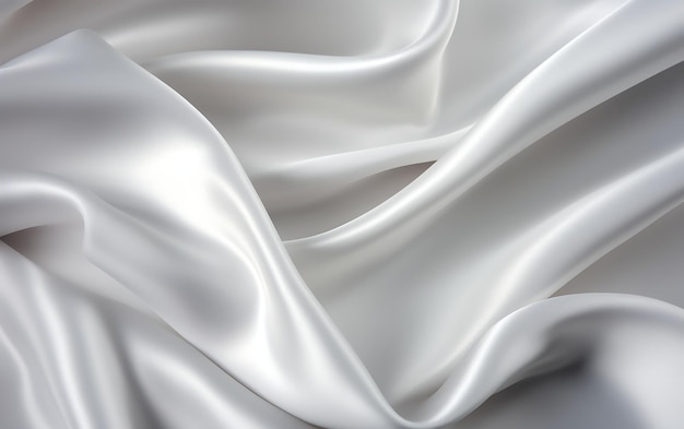 Closeup of rippled white silk fabric lines 3d render illustration