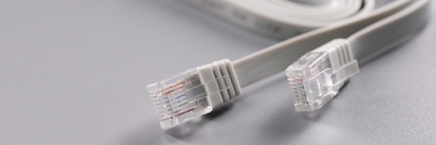 Closeup of rj cable on gray background