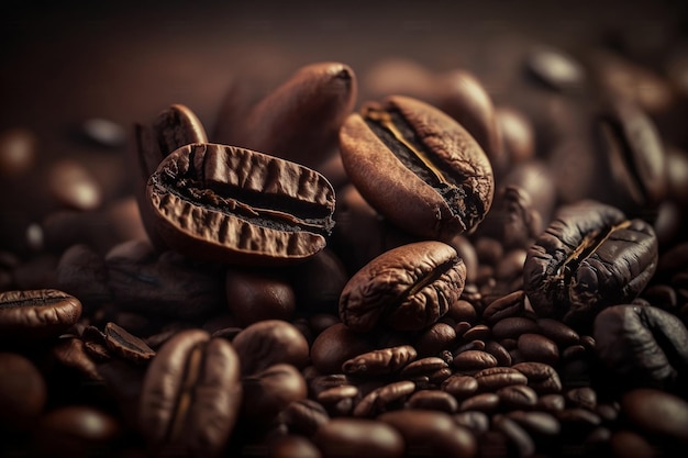 CloseUp of Roasted Coffee Beans as Background Generative AI