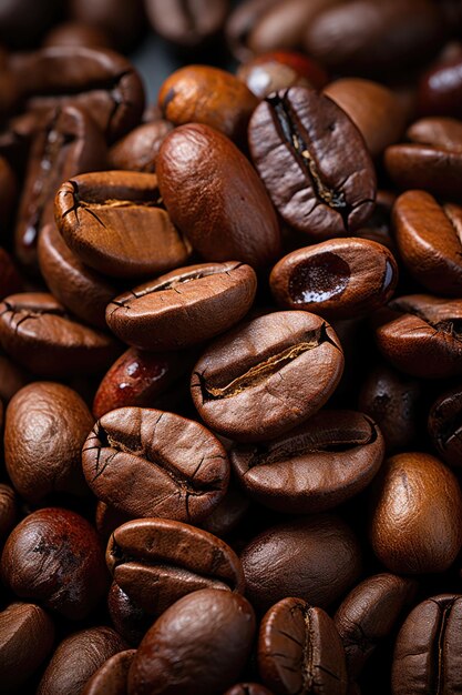 Closeup roasted coffee beans colombian coffee