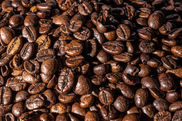 Closeup of roasted coffee beans