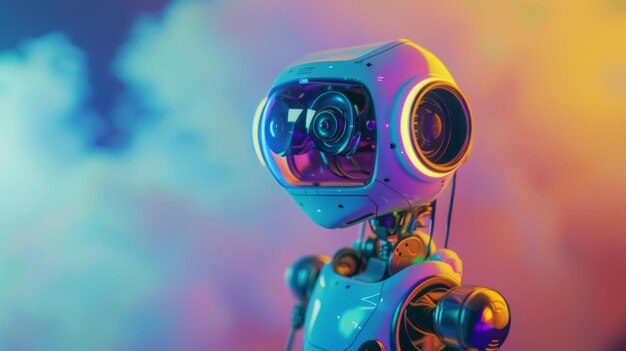 Closeup of a robot with a camera attached capturing its surroundings with precision