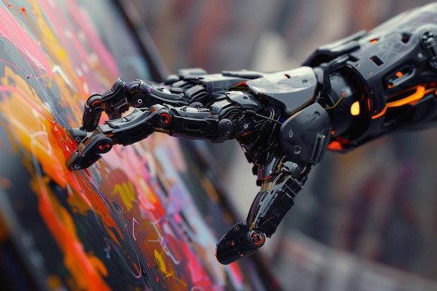 Closeup of a robotic arm painting with precision o