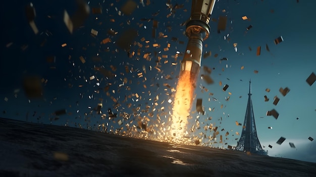 Closeup of a rocket taking off Generative AI