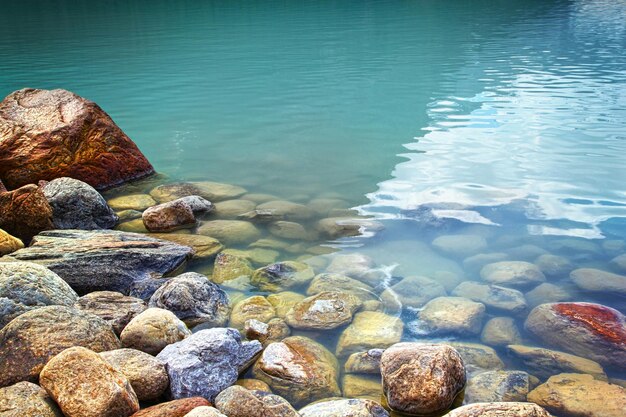 Closeup of rocks in water at lake louise alberta