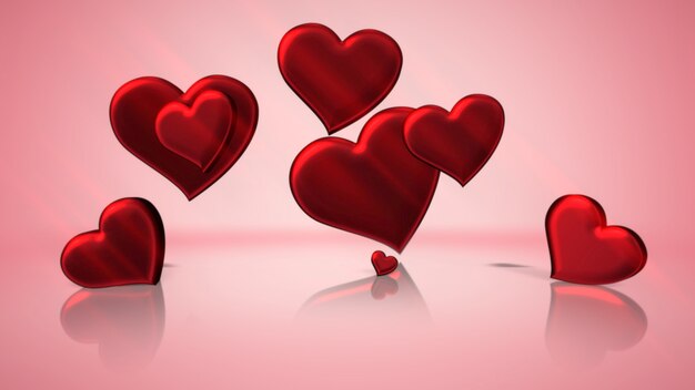 Closeup romantic small hearts on Valentines day shiny background. Luxury and elegant style 3D illustration for holiday