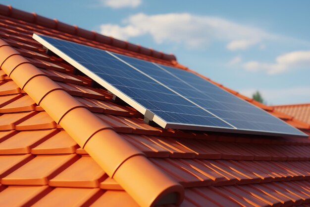 Closeup of roof covered with solar panels on white background