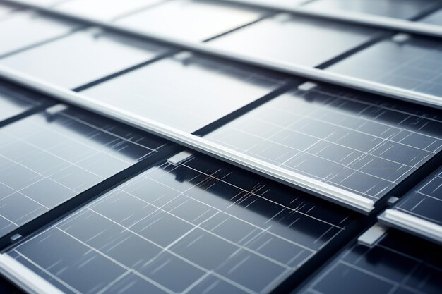 Photo closeup of roof covered with solar panels on white background