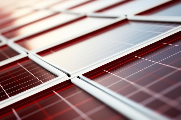 Photo closeup of roof covered with solar panels on white background