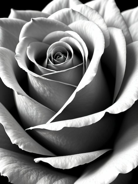 closeup of rose in black and white